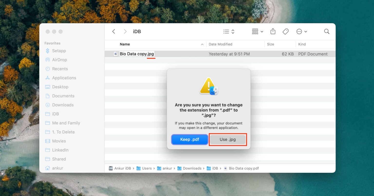 تغيير امتداد الملفات في نظام التشغيل macOS